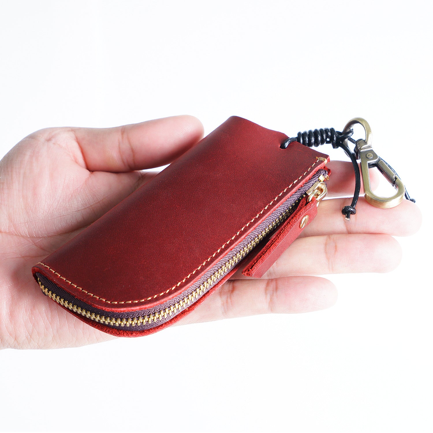 Wholesale Casual Zipper Genuine Leather Men's Waist Hanging Coin Purse Leather Keychain